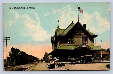 J87 Galion Ohio Postcard C1910 Erie Railroad Depot Station 1610 Ebay