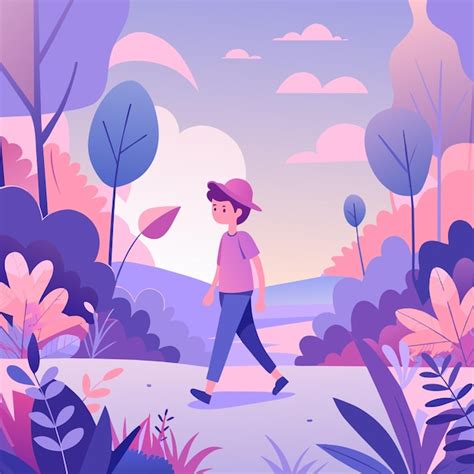 Premium Vector | A cartoon illustration of a boy walking in a park