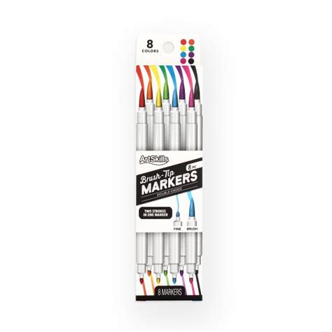 Dual Tip Brush Markers, 8 Count