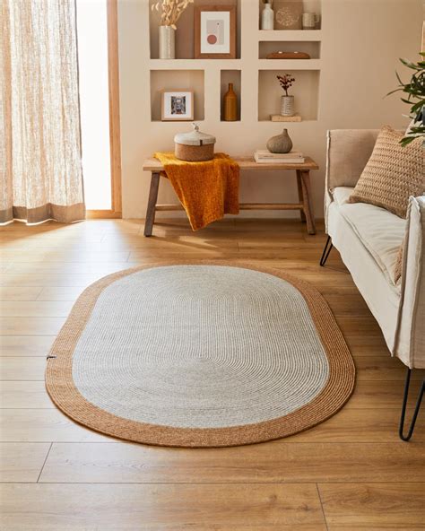 Tapis Fait Main Jute Rond Lima Beige Et Gris 120x180cm