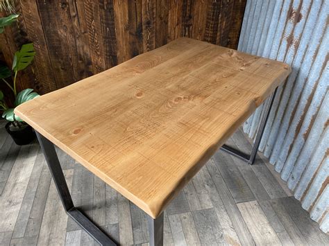 Live Edge Industrial Dining Table With Square Loop Legs And Benches