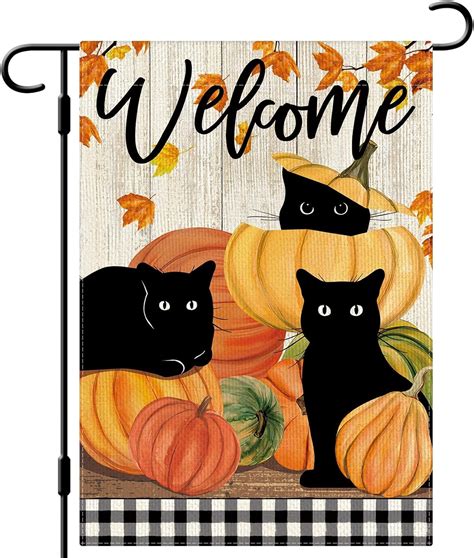 Amazon Dlzdn Fall Black Cat Garden Flag Thanksgiving Pumpkins