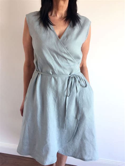 Wrap Linen Loose Sleeveless Dress With Pockets Simple Summer Light