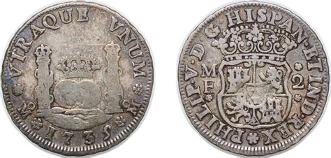 1735 MF Mexico City Mint Mexico Spanish colony 1735 MF 2 Reales ...