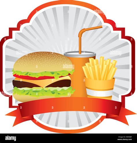 Emblema Con Hamburguesas Papas Fritas Y Soda Y La Cinta Francesa