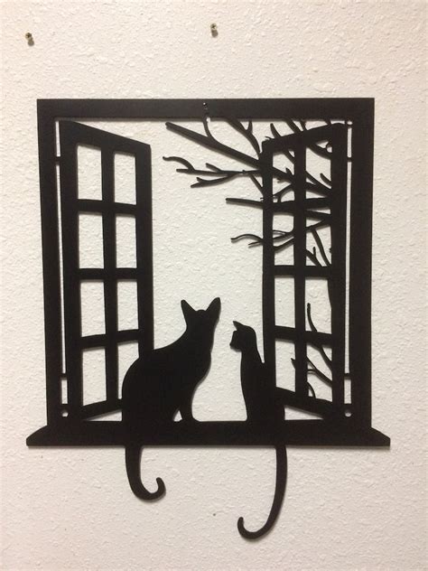 Cats In The Window Metal Art Wall Decoration Home Decor Cat Etsy