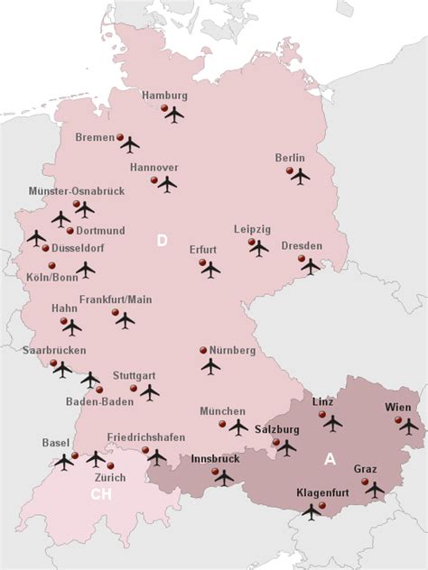 StepMap Karte Deutschland Flughäfen Landkarte für Europa mit