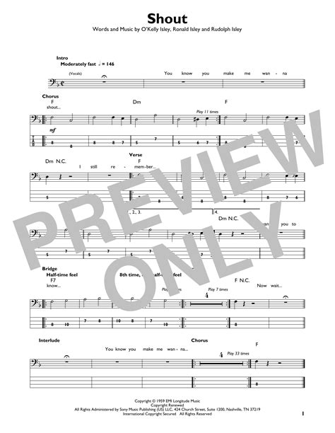 Shout By The Isley Brothers Sheet Music For Easy Bass Tab At Sheet