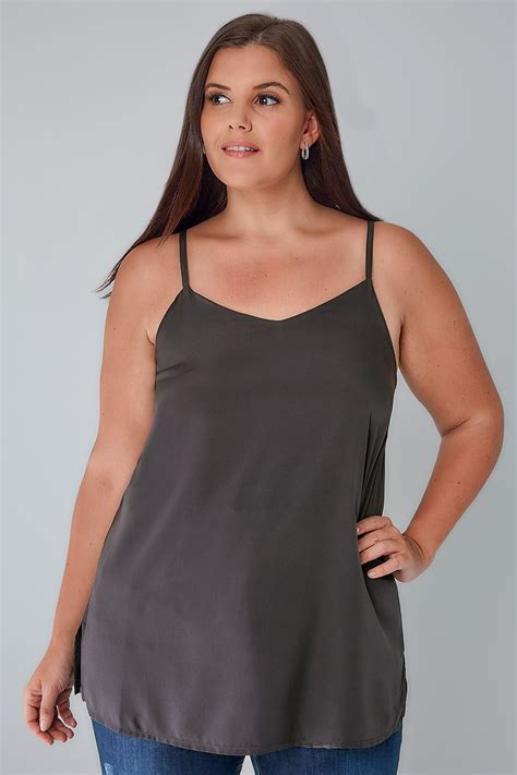 Charcoal Grey Woven Cami Top With Side Splits Plus Size 16 To 36