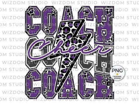 Cheer Coach Png Image Lightning Bolt Cheer Leopard Purple Etsy