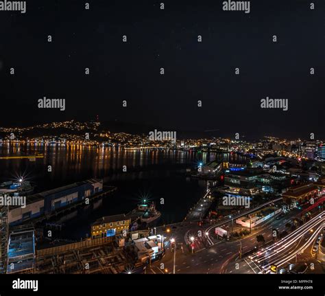 Night view of Wellington harbour Stock Photo - Alamy