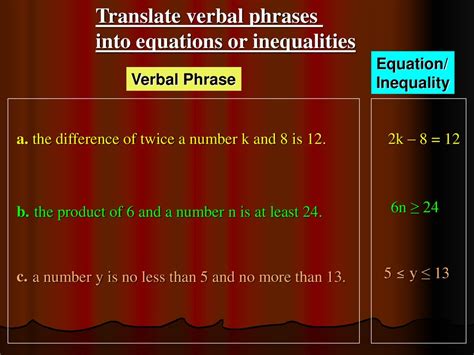 Objective Translate Verbal Sentences Into Equations And Inequalities