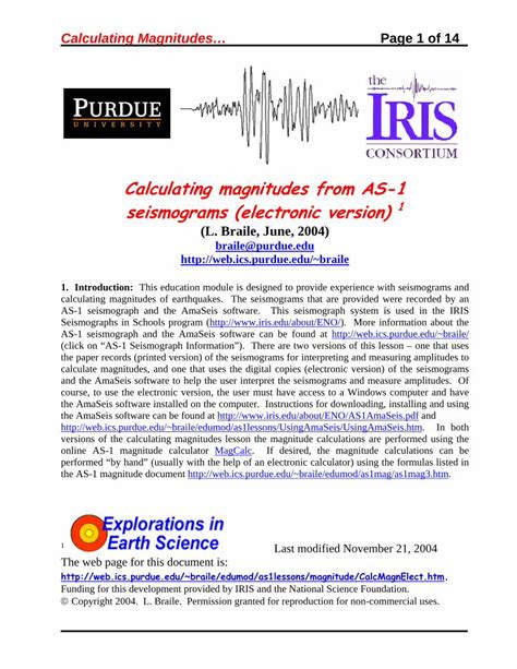 PDF Calculating Magnitudes From AS 1 Seismograms Electronic