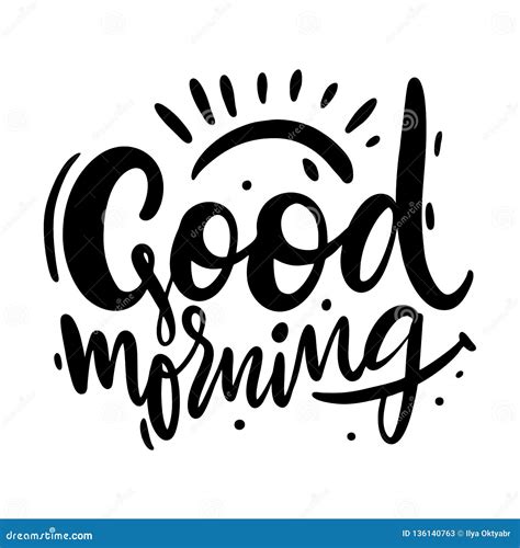 Good Morning Hand Drawn Vector Lettering And Sun Isolated On White