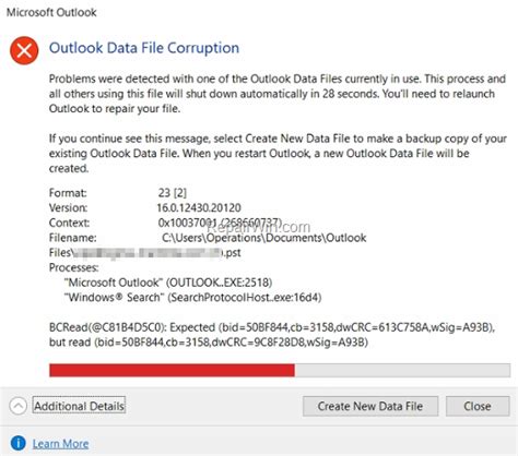 Fix Outlook Data File Corruption Error Solved Repair Windows