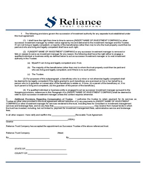 Sample Trust Amendment Form Free Download