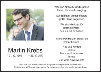 Martin Krebs Traueranzeige Trauer Infranken De