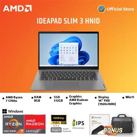 Jual LENOVO IDEAPAD SLIM 3 HMID HNID HPID RYZEN 7 5700 8GB 512SSD