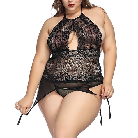 POTETI Lingerie For Women Plus Size Set Black Lace Plus Size Underwear