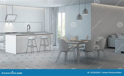 Modern House Interior. Design Project. Sketch Stock Illustration ...