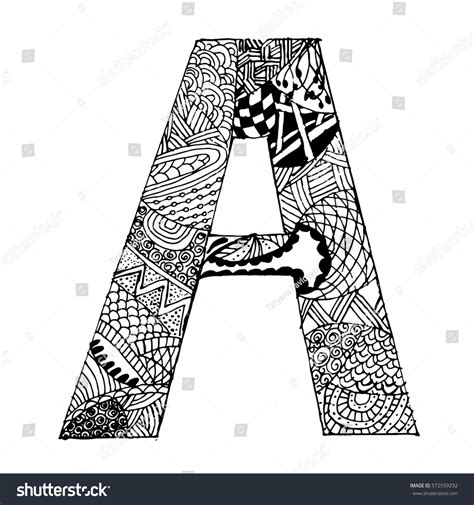 Zentangle Stylized Alphabet Letter A Vector Illustration Black White