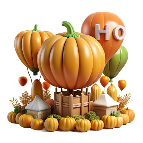 Beautiful Minimalist Autumn Harvest Hot Air Balloon Pumpkin Patch Authentic PNG