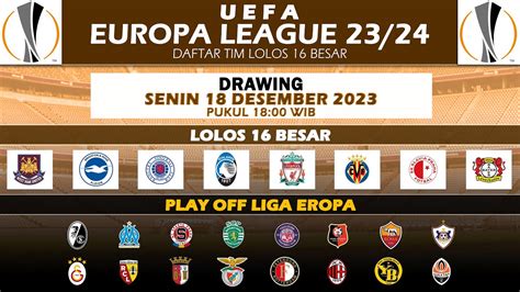 Daftar Tim Lolos 16 Besar Liga Eropa 2023 Drawing Play Off 16 Besar