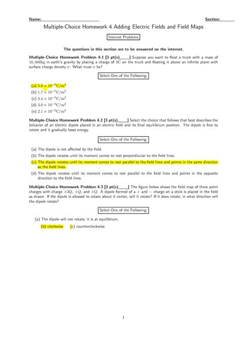 MCHomework 4 Multiple Choice HW 4 Name Section Multiple Choice