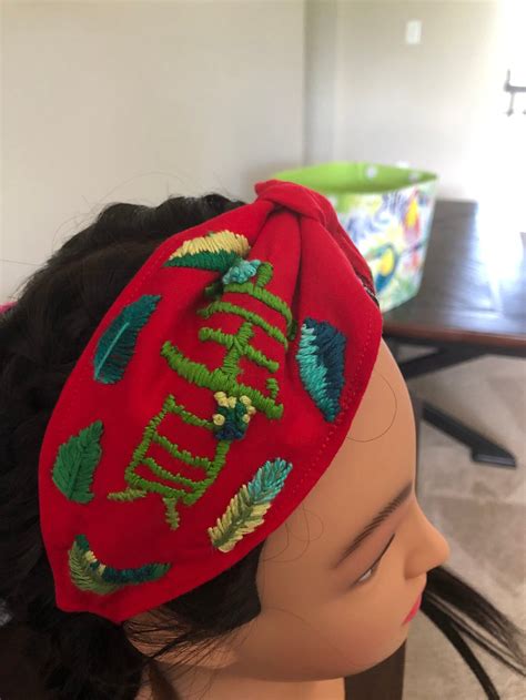 Red Fabric Thick Embroidered Headband Etsy