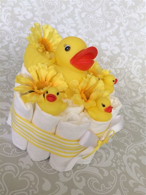 Baby Boy Or Girl Rubber Ducky Diaper Cake One Tier Neutral Etsy