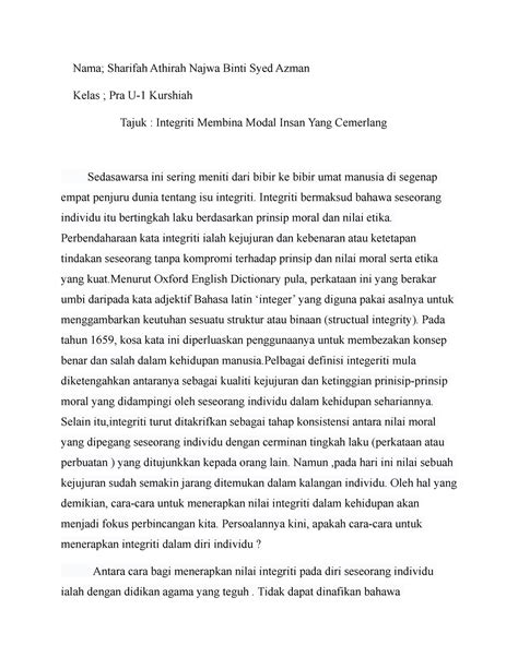 Esei Kemerdekaan Najwa 1 Kurshiah New Nama Sharifah Athirah Najwa