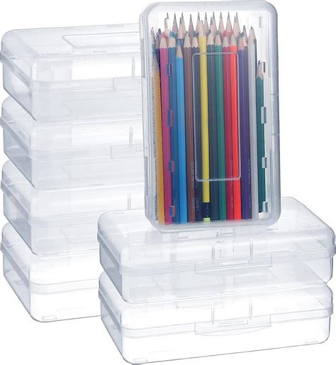 12 Pack Plastic Pencil Box Bulk Clear Pencil Case With Lid Snap Closure