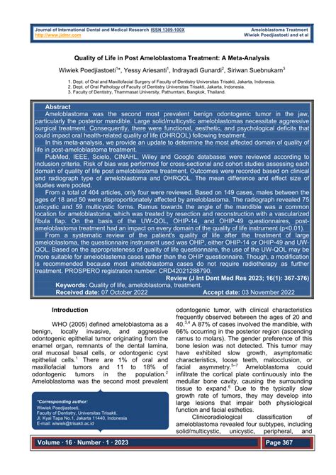 (PDF) Quality of life post ameloblastoma treatment: a meta analysis