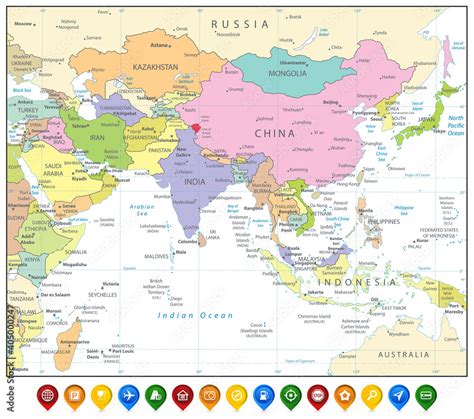 South Asia Political Map and Map Pointers Isolated on White Stock Vector | Adobe Stock