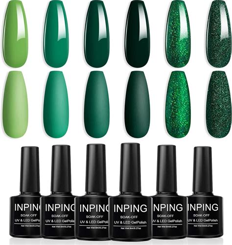 INPING Vernis Semi Permanent Vert 6 Couleurs Pailleté La Forêt Vert