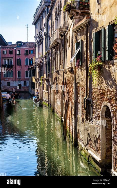 Venice Italy May 21 2017 Gondolas With Tourists Floats Along The