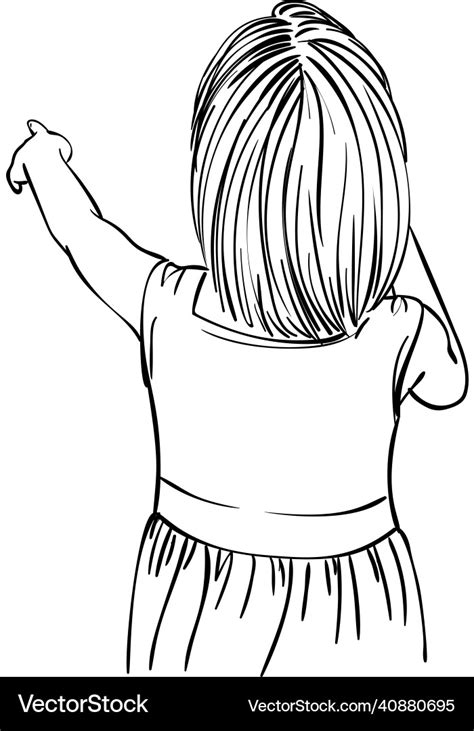 Sketch of little girl pointing with finger view Vector Image