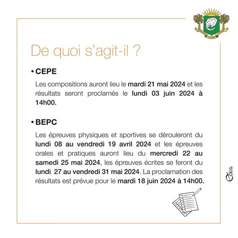 C Te D Ivoire Calendrier Des Examens Cepe Bepc Et Baccalaur At