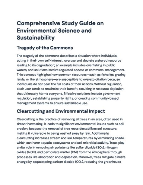 Comprehensive Study Guide: Environmental Science & Sustainability (ES