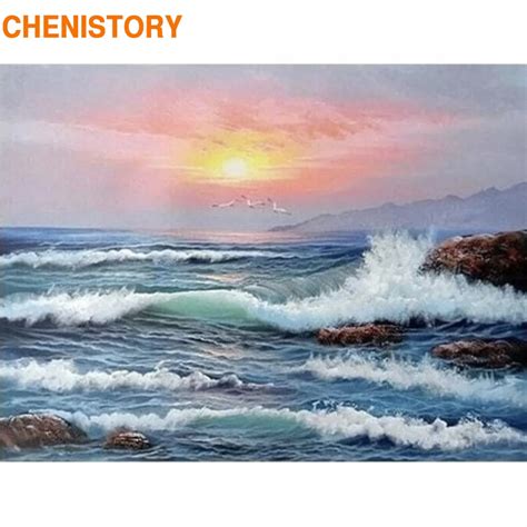 Chenistory Frame R Cznie Malowany Obrazek Wed Ug Numer W Fala Seascape