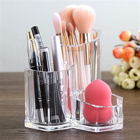 Acrylic Makeup Brush Organizer, 3 Lattices Transparent Bath Sets, Multi ...