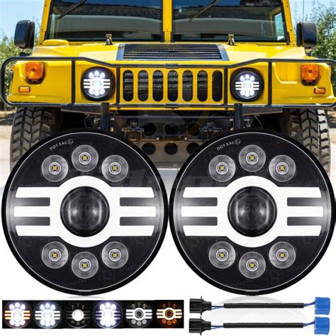 For Hummer H Pair Inch Round Led Headlights High Low Beam