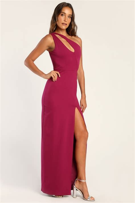 Elegant Magenta Dress One Shoulder Dress Sexy Maxi Dress Lulus