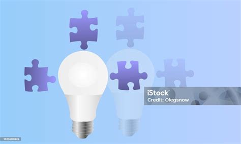 bola lampu  potongan puzzle  dipantulkan  ide simbol ikon