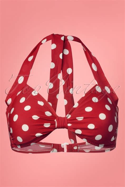 50s Classic Polka Bikini Top In Red And White