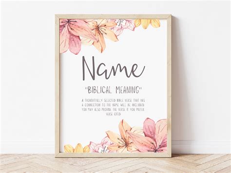 Name Meaning Print Girl Name Meaning Sign Flowers Name - Etsy