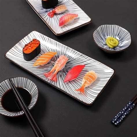 Orren Ellis 6 Piece Sushi Plate Set 10 Inch Ceramic Rectangle Sushi