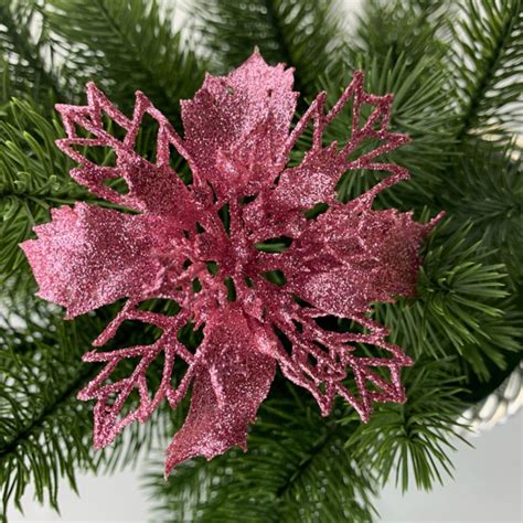 Pcs Christmas Poinsettia Flowers Artificial Flowers Glitter