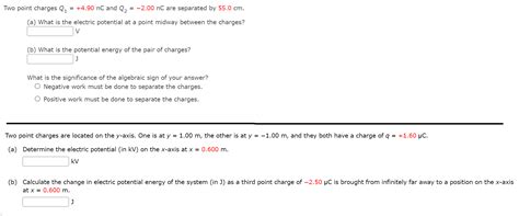 Solved Two Point Charges Q1 4 90nC And Q2 2 00nC Are Chegg