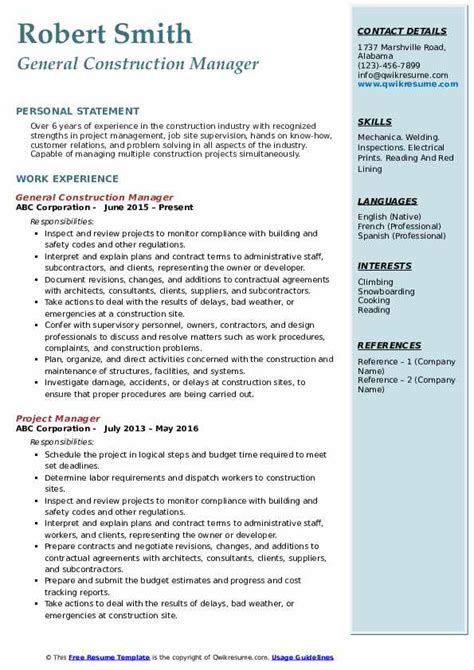 10 Construction Manager Resume Samples And Templates For 2025